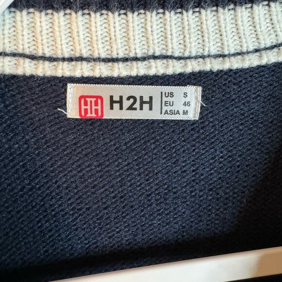 H2H Navy Blue Slim Fit Knitted Ugly Christmas Sweater Size Small - Picture 4 of 6